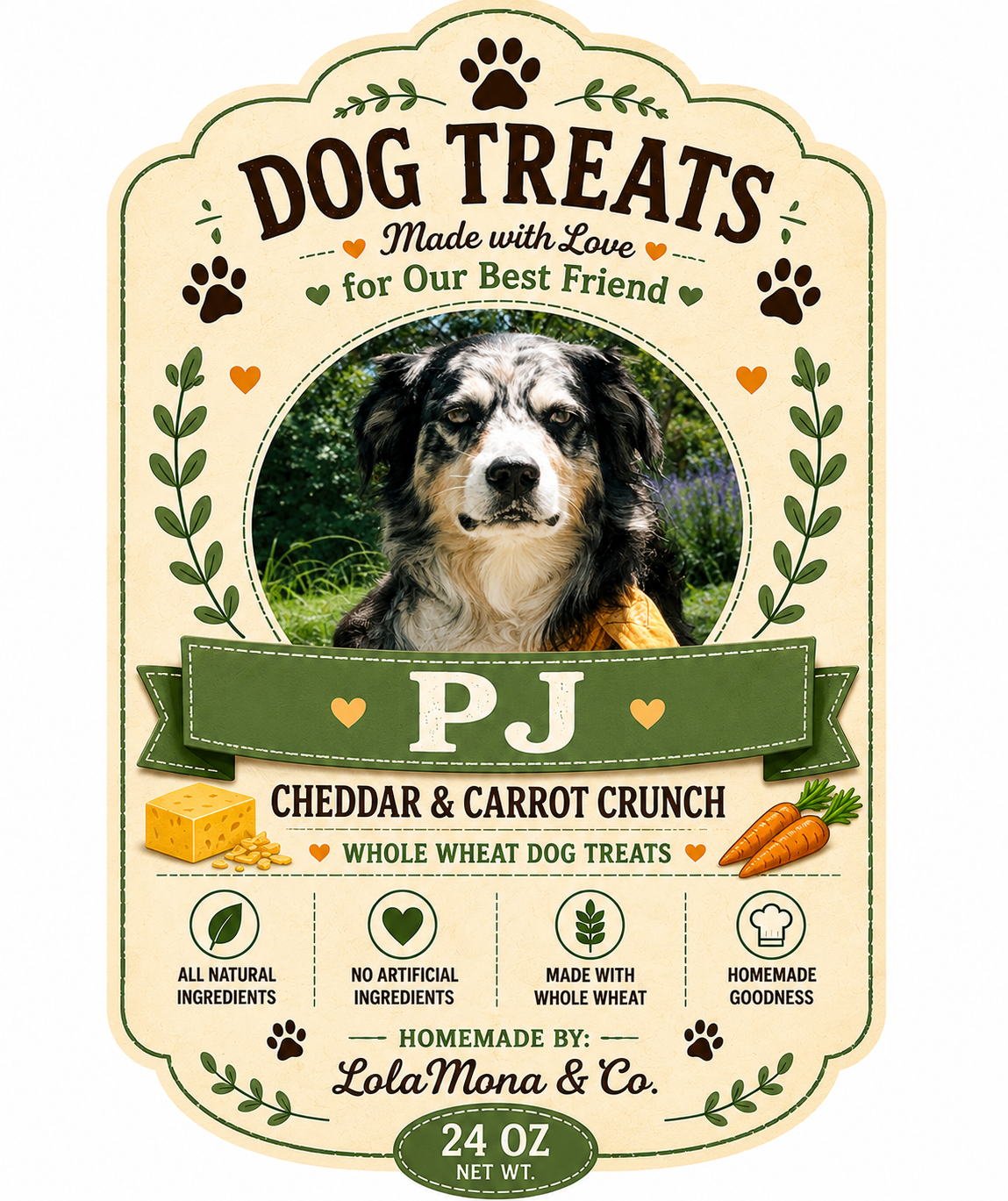 Personalized Dog Treat Jar | Custom Pet Photo Treat  |  Dog Name Jar | Peanut Butter & Pumpkin Treat Storage | Dog Lover Gift I 24oz Jar