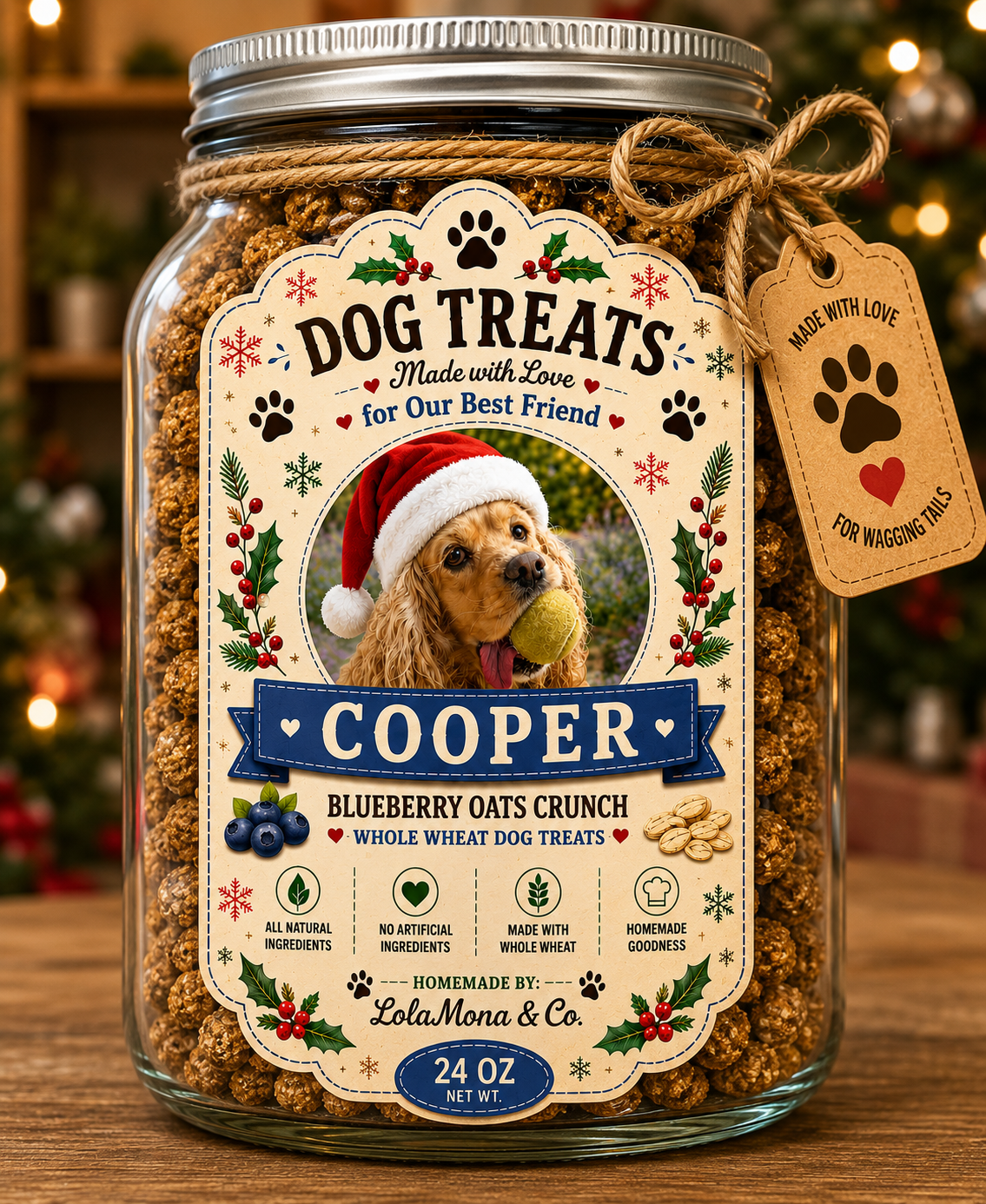 Personalized Dog Treat Jar | Custom Pet Photo Treat  |  Dog Name Jar | Peanut Butter & Pumpkin Treat Storage | Dog Lover Gift I 24oz Jar