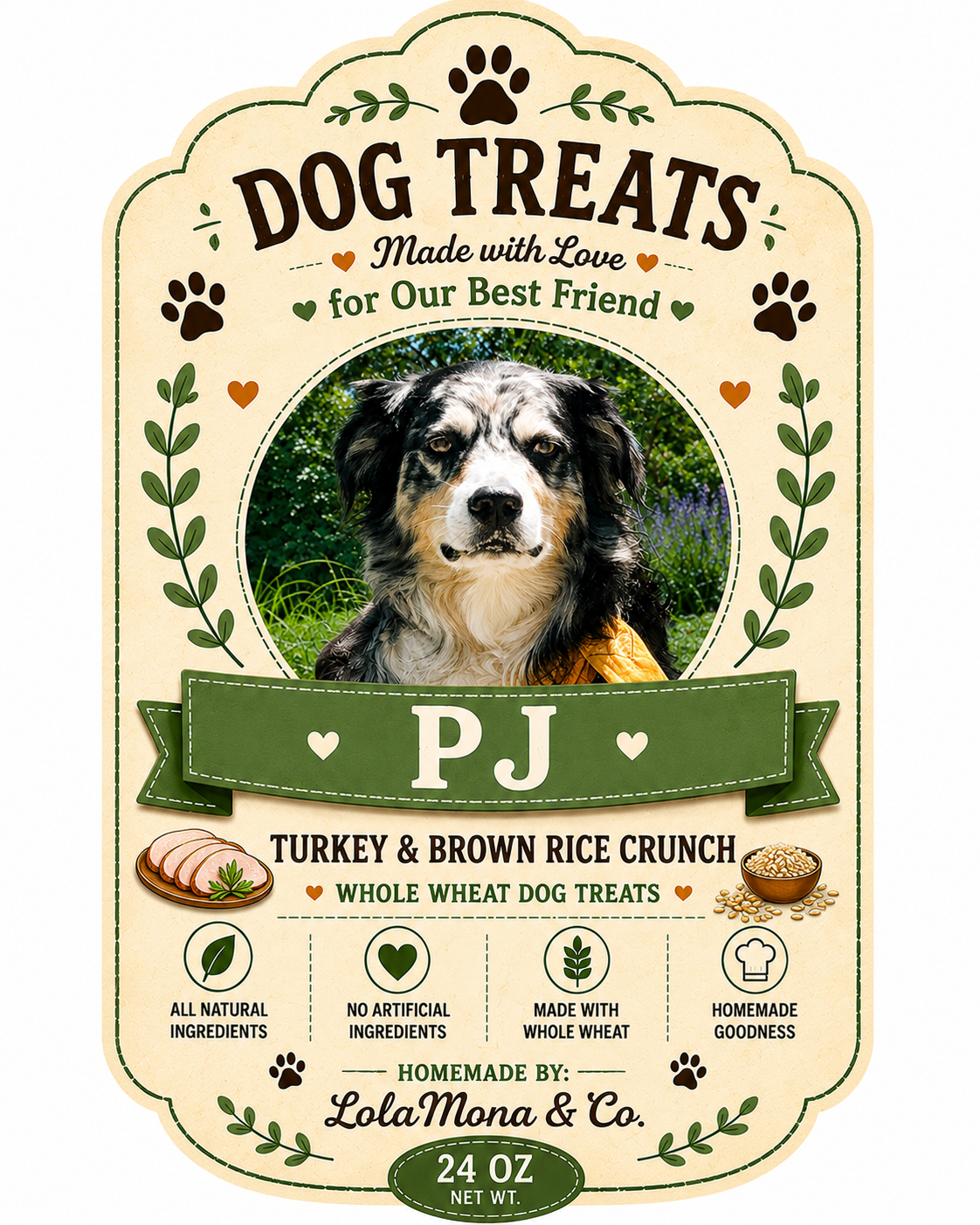 Personalized Dog Treat Jar | Custom Pet Photo Treat  |  Dog Name Jar | Peanut Butter & Pumpkin Treat Storage | Dog Lover Gift I 24oz Jar